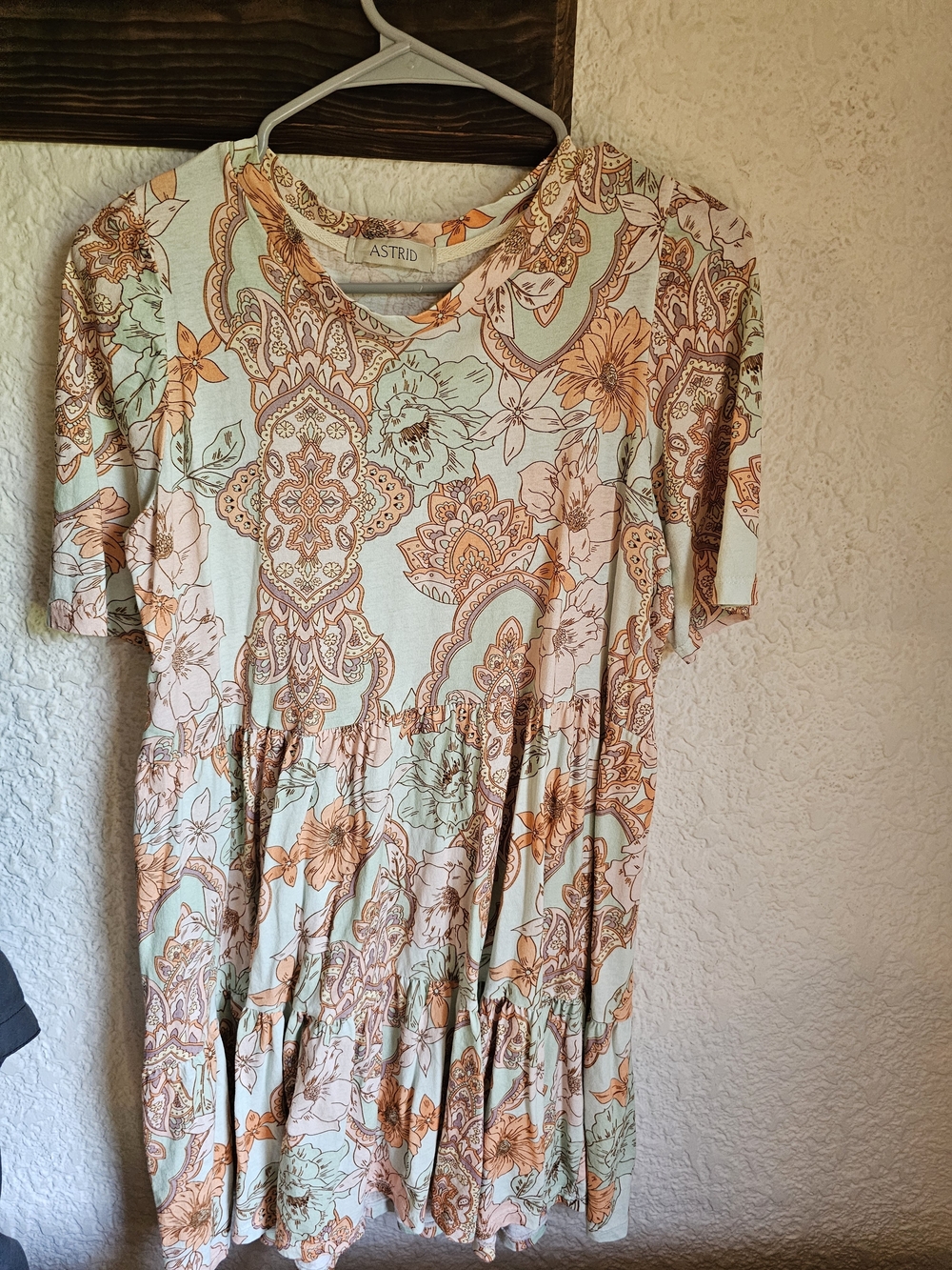 Astrid Mint Green & Peach Floral Mini Dress. Sample Piece